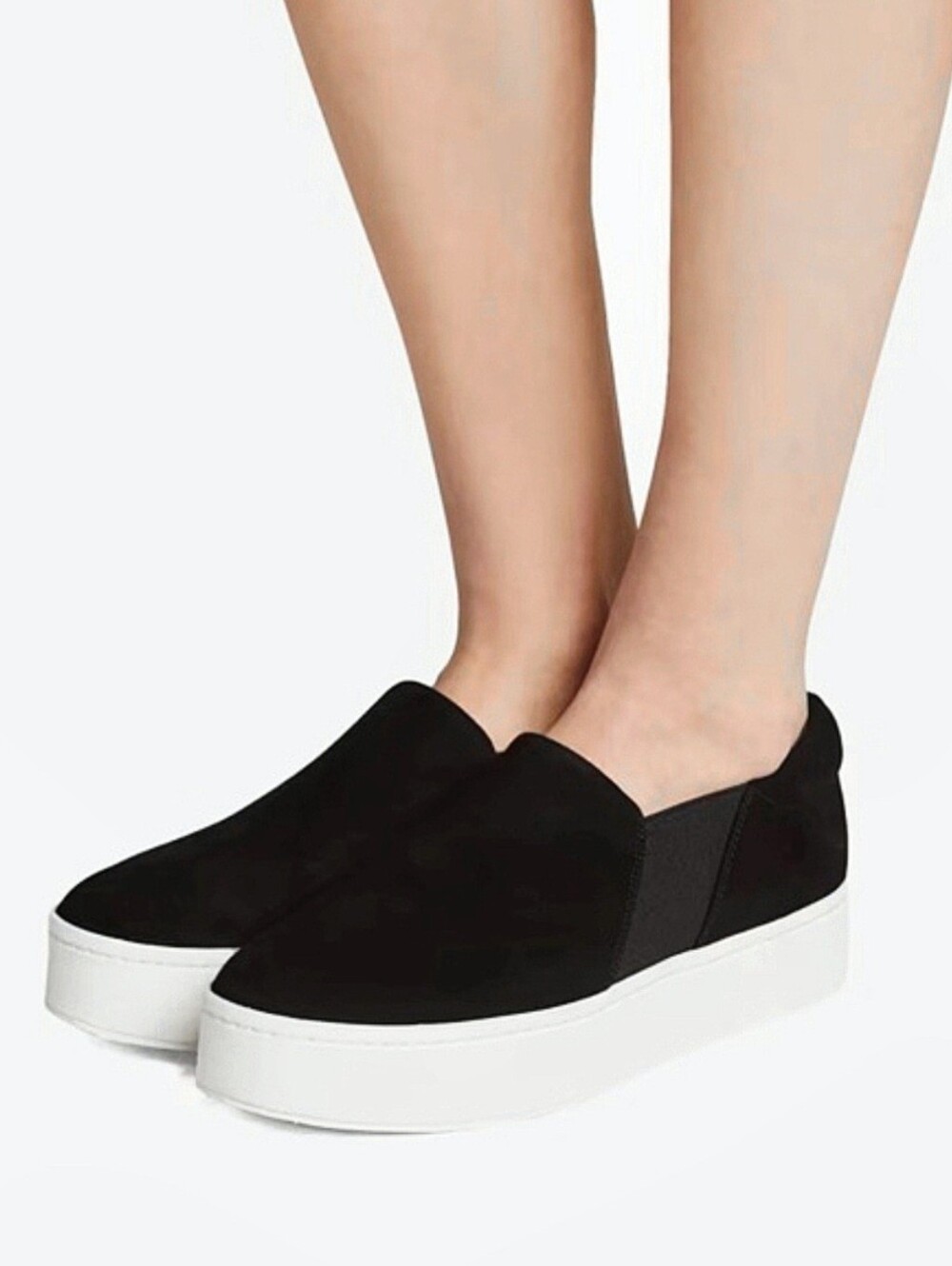 VINCE Warren Platform Sneaker US 8 Black Suede Slip On Shoes